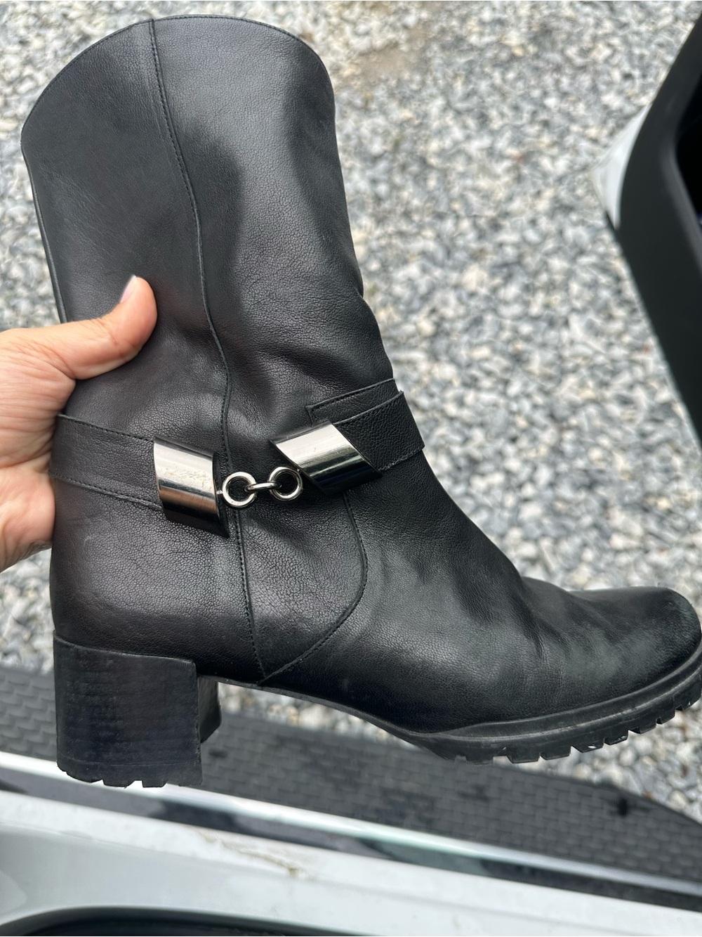 Stuart Weitzman Black Leather Mid-Calf Block Heel Boots - Picture 5 of 11